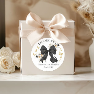 Sticker Rond Élégant Fleur sauvage Merci de la coquette noire