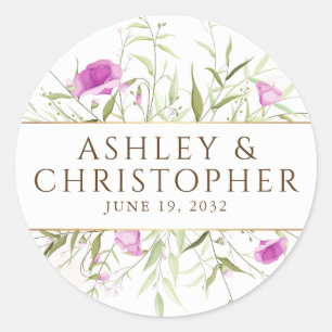 Sticker Rond Élégant Fleur sauvage moderne Mariage