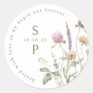 Sticker Rond Élégant Fleur sauvage Pastel Soft Mariage botaniqu