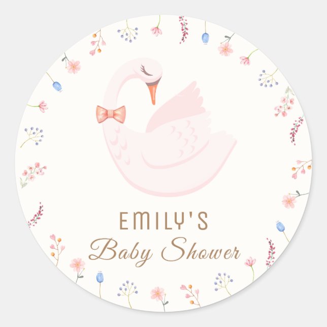 Sticker Rond Élégant Fleur sauvage Princesse Swan Girl Baby sho (Devant)