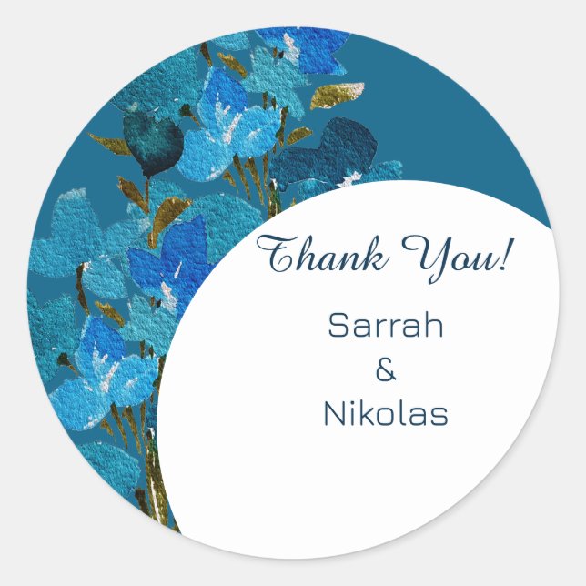 Sticker Rond Elégant Fleurs sauvages d'aquarelle bleue (Devant)