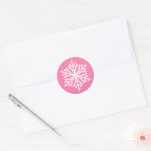 Sticker Rond Élégant Flocon de neige rose Noël