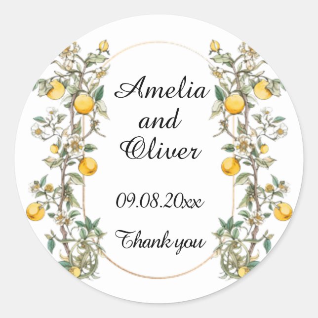 Sticker Rond Élégant floral avec Mariage citrons (Devant)