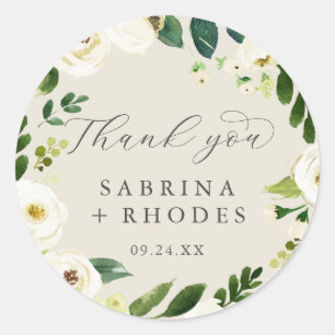 Sticker Rond Élégant floral blanc   Champagne Wedding Favor
