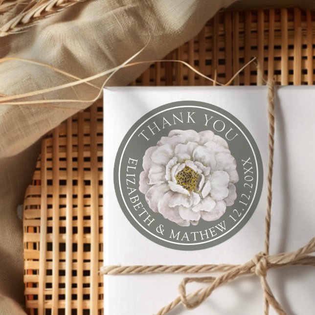 Sticker Rond Élégant floral blanc et vert  (Créateur téléchargé)
