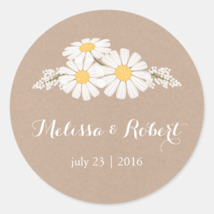 Sticker Rond Elégant floral blanc marguerites Bouquet Mariage