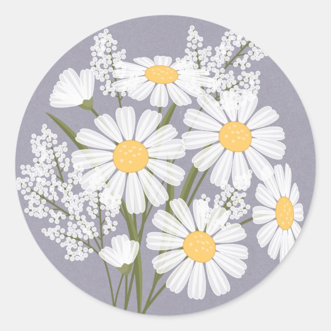 Sticker Rond Elégant floral blanc marguerites sur Mariage de la (Devant)