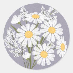 Sticker Rond Elégant floral blanc marguerites sur Mariage de la
