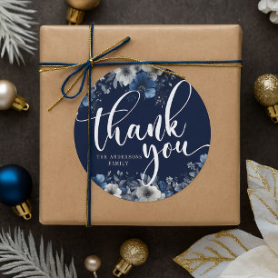 Sticker Rond Élégant floral bleu marine et argenté