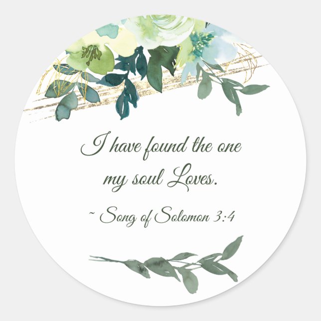 Sticker Rond Élégant Floral Bleu Or Verdure Bible Mariage (Devant)