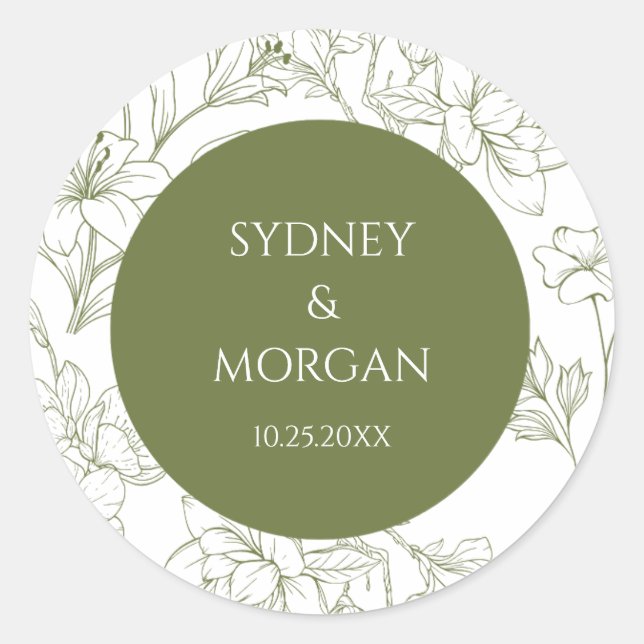 Sticker Rond Élégant floral botanique mariage vert sauge  (Devant)