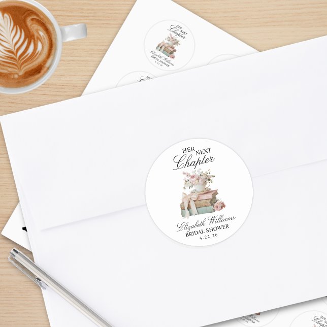 Sticker Rond Elegant Floral Her Next Chapter Bridal Shower  (Créateur téléchargé)