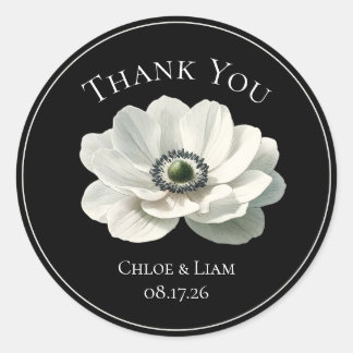 Sticker Rond Elégant Floral moderne noir & blanc Mariage