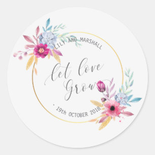 Sticker Rond Élégant Floral Mr & Mrs Mariage   Sceau à coller