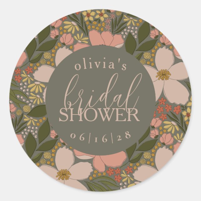 Sticker Rond Élégant floral personnalisé pour Baby Shower (Devant)
