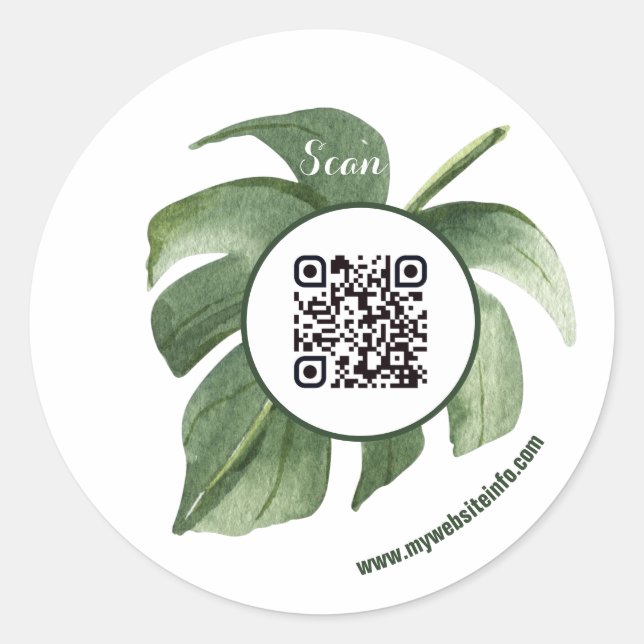 Sticker Rond Élégant Floral QR Code Entreprise (Devant)