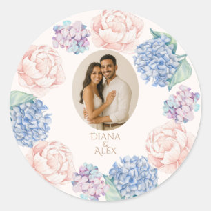 Sticker Rond Elégant Floral Vintage Aquarelle Peonies Mariage