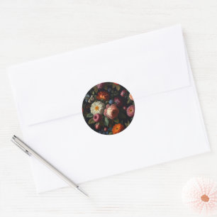 Sticker Rond Elégant floral vintage de couleur sombre