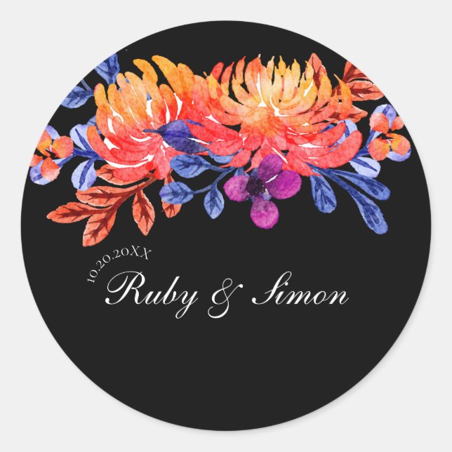 Sticker Rond Elegant Floral Watercolor Bouquet Wedding (Devant)