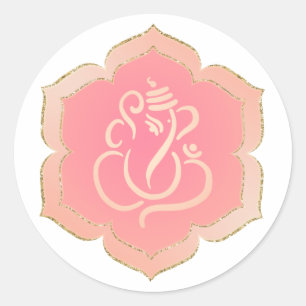 Sticker Rond Élégant Ganesh or rose / Dieu indien Classic Roun