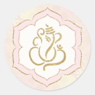 Sticker Rond Élégant Ganesh or rose / Dieu indien Classic Round
