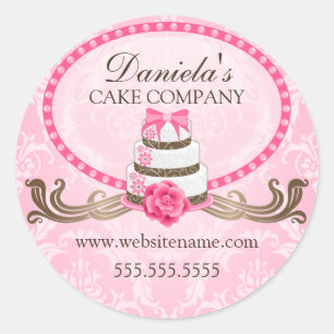 Sticker Rond Elégant gâteau et Damask Boulangerie Cachets