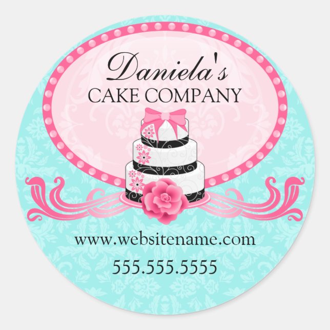 Sticker Rond Elégant gâteau et Damask Boulangerie Cachets (Devant)