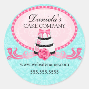 Sticker Rond Elégant gâteau et Damask Boulangerie Cachets