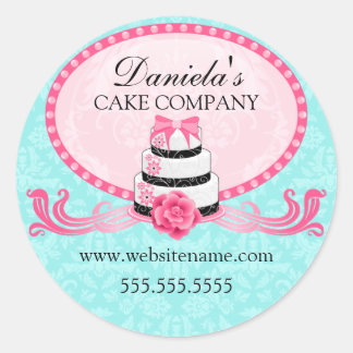 Sticker Rond Elégant gâteau et Damask Boulangerie Cachets