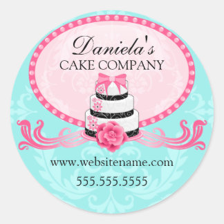 Sticker Rond Elégant gâteau et Damask Boulangerie Cachets