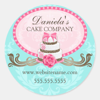 Sticker Rond Elégant gâteau et Damask Boulangerie Cachets