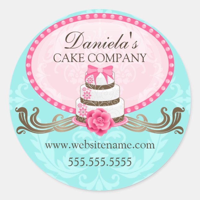 Sticker Rond Elégant gâteau et Damask Boulangerie Cachets (Devant)
