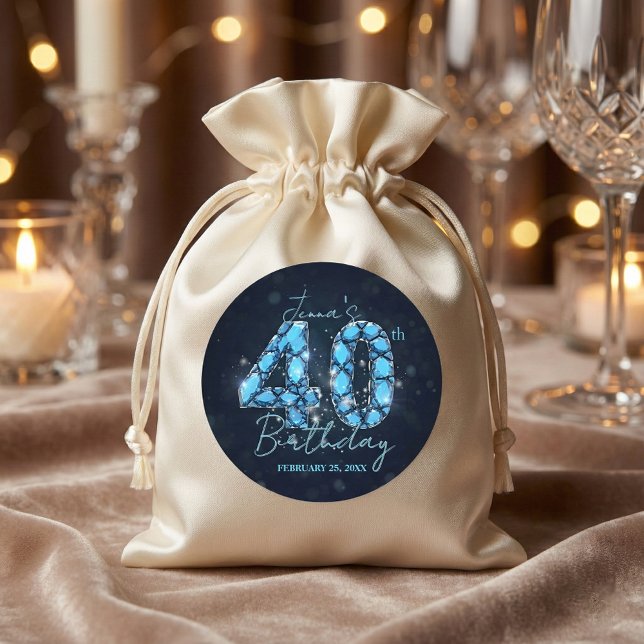 Sticker Rond Élégant Glam Saphir Bleu Pierres Précieuses 40e An (Créateur téléchargé)