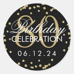 Sticker Rond Elégant Gold Black 80e anniversaire Parties scint