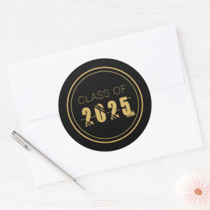 Sticker Rond Elégant Gold Black Classe de 2025 Graduation