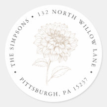 Elegant Gold Floral Dahlia Return Address 