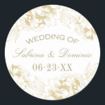 Sticker Rond Elegant Gold Floral Peony Wedding Monogram<br><div class="desc">Elegant and romantic round wedding favor sticker design features a border of peony flowers and color scheme of champagne,  antique gold,  and white. Personalize the custom text with a monogram of the bride and groom names and wedding date.</div>