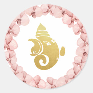 Sticker Rond Élégant Gold Foil Ganapati Indian Dieu