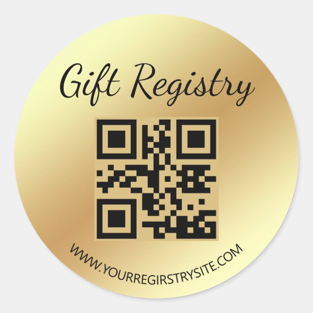 Sticker Rond elegant gold gift registry qr code baby shower (Devant)