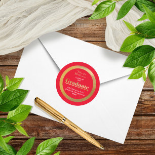 Sticker Rond Elegant Gold Graduate Red Adresse de retour