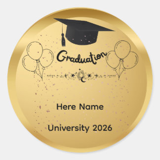 Sticker Rond Elegant Gold Graduation Class of 2026 Custom Name