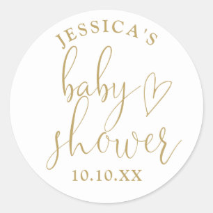 Sticker Rond Elégant Gold Heart Script Baby shower Favoriser