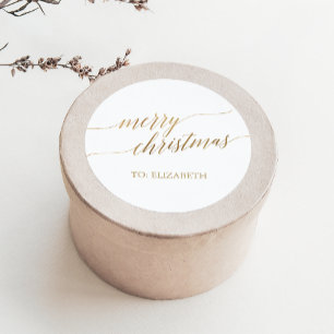 Sticker Rond Elegant Gold Joyeux Noël Nom cadeau