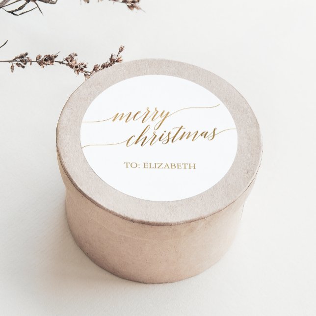 Sticker Rond Elegant Gold Joyeux Noël Nom cadeau (Créateur téléchargé)