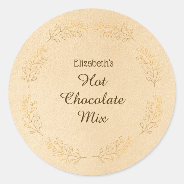 Sticker Rond Elegant Gold Leaves Brown Christmas Hot Cocoa Mix  (Devant)