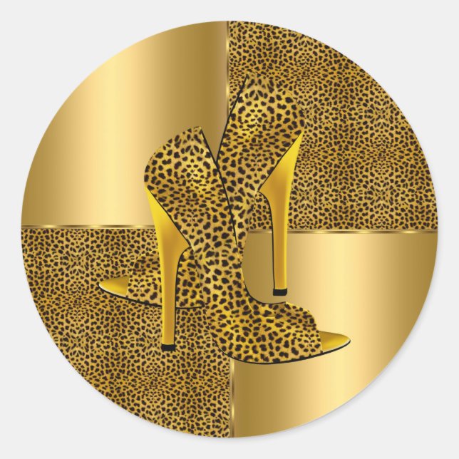 Sticker Rond Elegant Gold Leopard High Heel Shoes Animal (Devant)