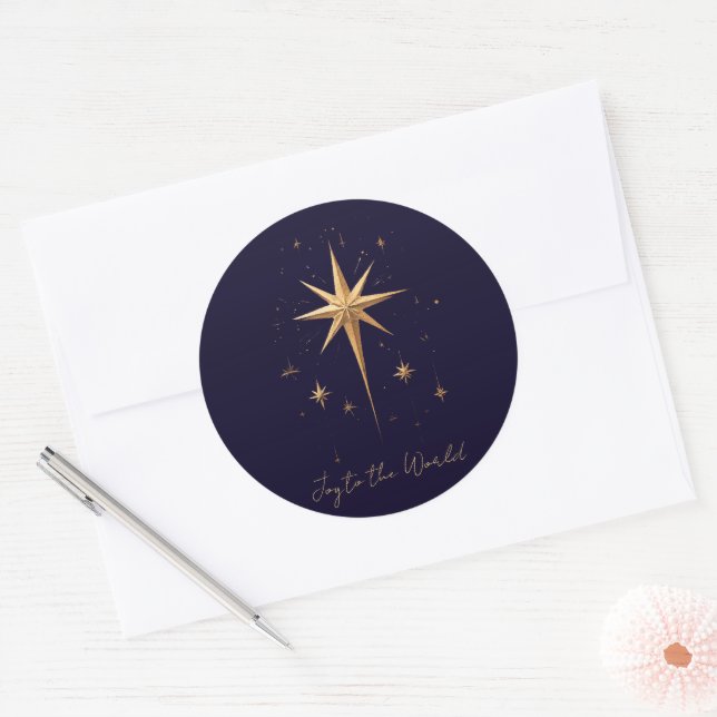 Sticker Rond Elegant Gold North Star sur Deep Blue Arrière - pl (Enveloppe)