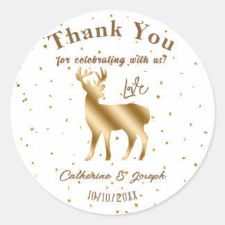 Sticker Rond Elégant Gold & Parties scintillant Deer Merci Mari