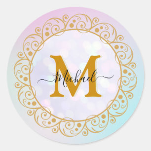 Sticker Rond Elegant Gold Parties scintillant Initial & Nom