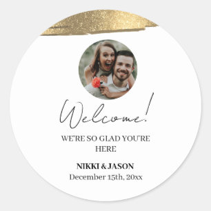 Sticker Rond Elegant Gold Parties scintillant Line Custom Welco